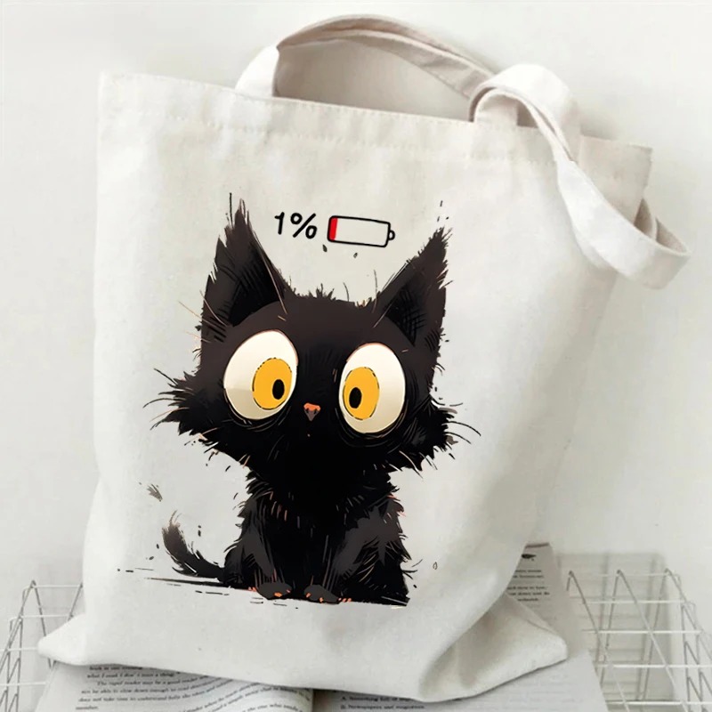 Anime Black Cat Print Canvas B - đánh giá và giá Anime Tote Bag