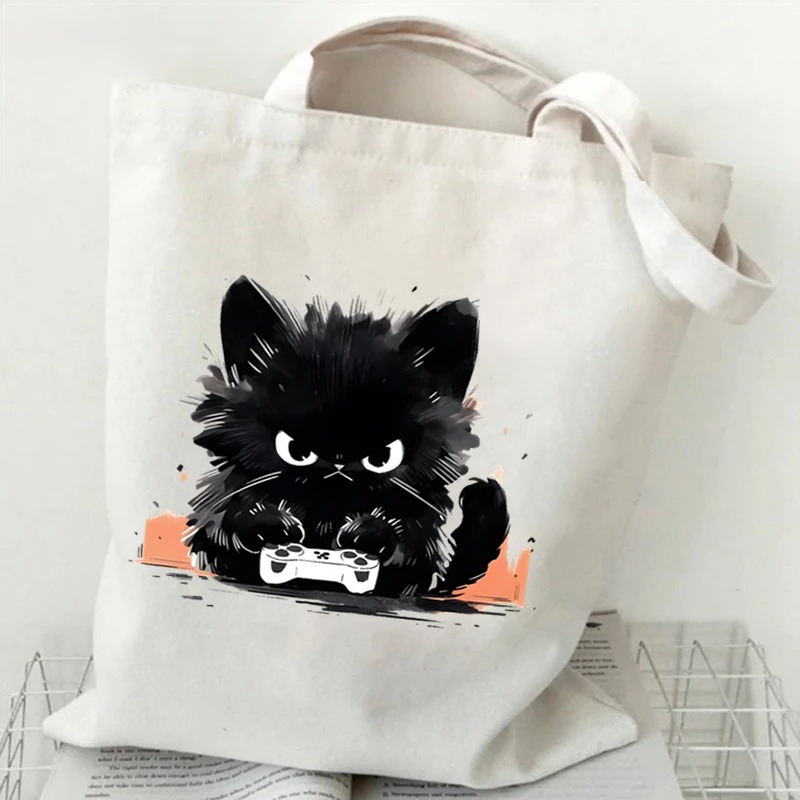 Anime Black Cat Print Canvas B - đánh giá và giá Anime Tote Bag