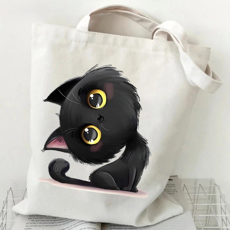 Anime Black Cat Print Canvas B - đánh giá và giá Anime Tote Bag